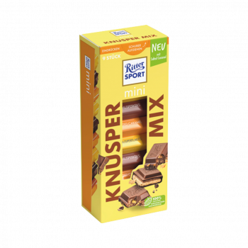 Ritter Sport Mini Knusper Mix, 3 Sorten Knusperkeks, Knusperflakes, Salted Caramel, 9 Stueck, 150g